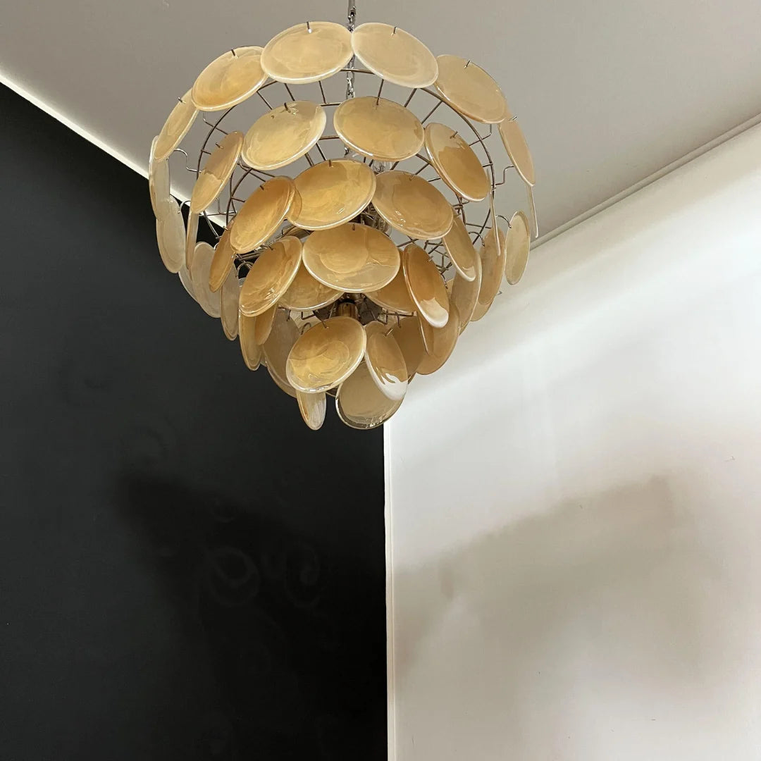 Elegant Gold Murano Disc Chandelier