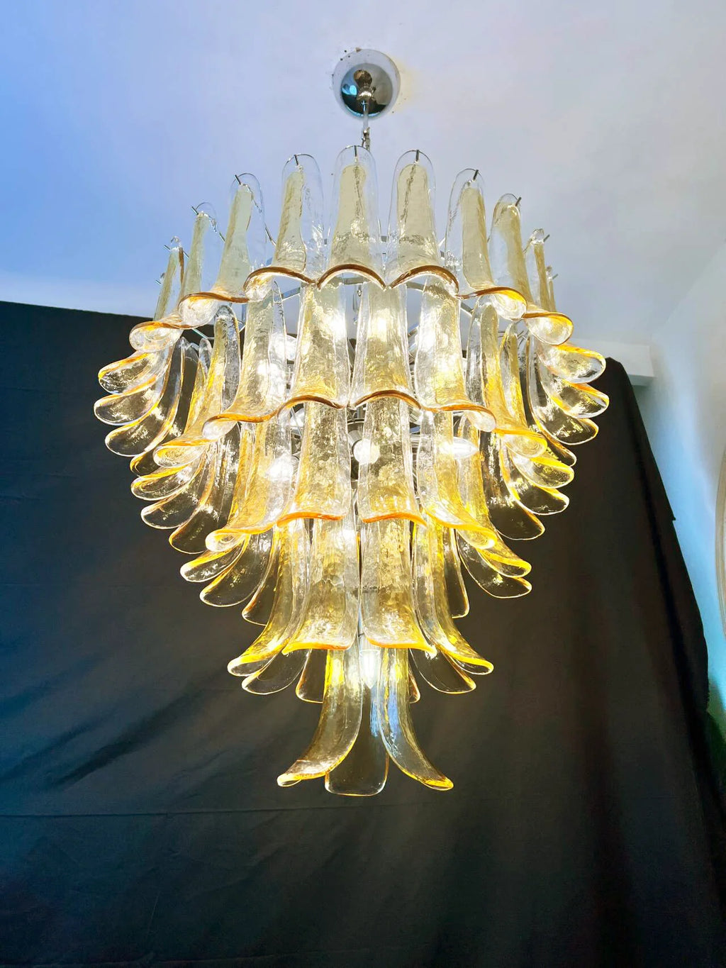Vintage Transparent Amber Murano Petals Chandelier
