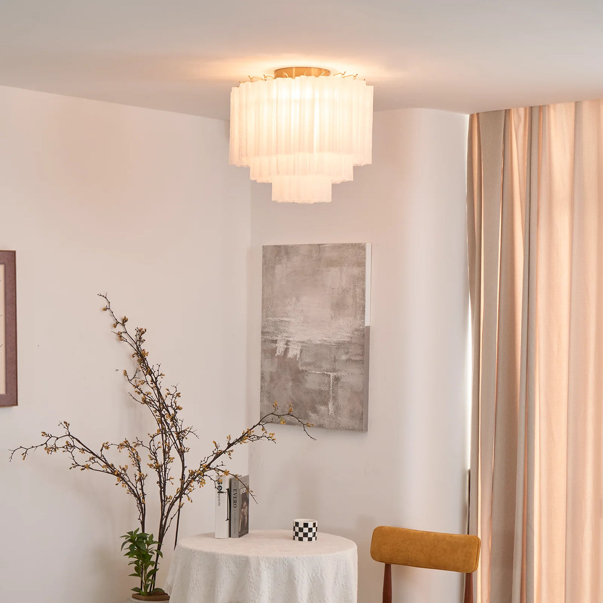 White Glass Tube Murano Ceiling Lamp