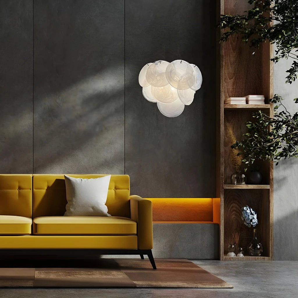 White Murano Disc Glass Wall Sconce