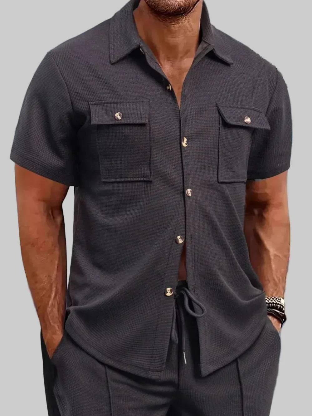Men's Full Size Button-Down Short Sleeve Shirt with Pocket