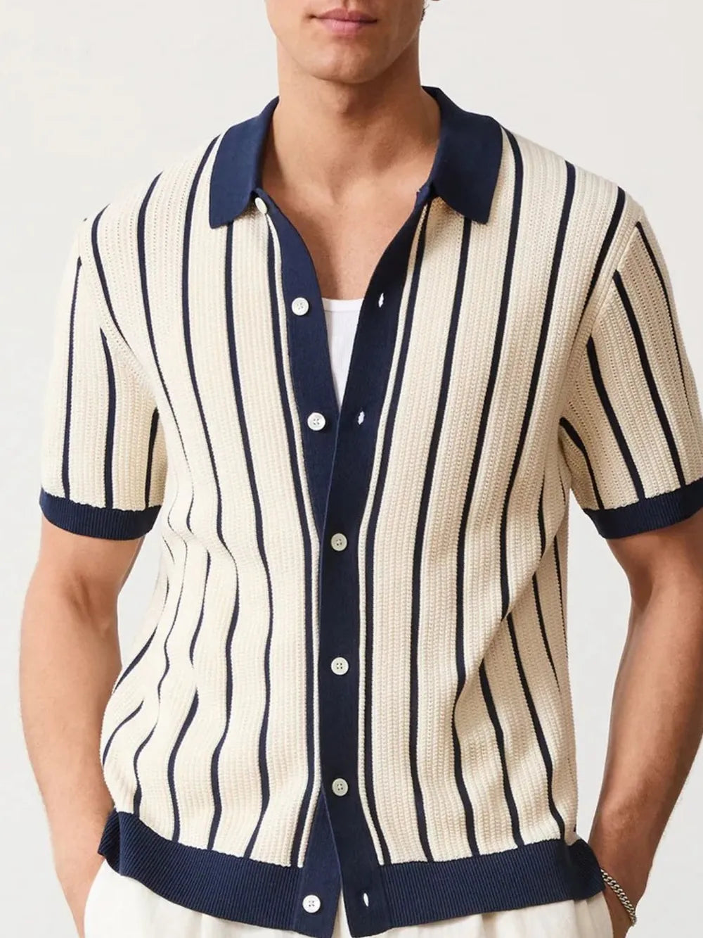 Men's Full Size Striped Viscose Button-Down Shirt