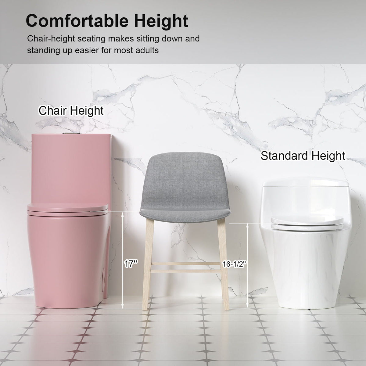 One-Piece Tornado Dual-Flush Toilet with Soft-Close Seat - Gray, Pink or Black