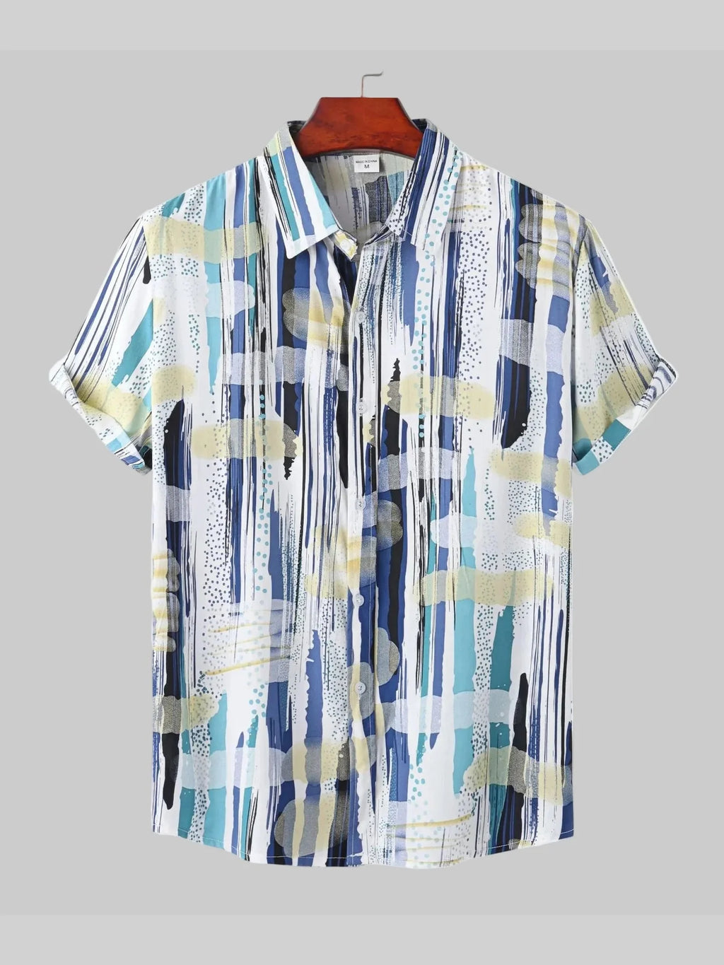 Men's Blue Printed Short Sleeve Shirt