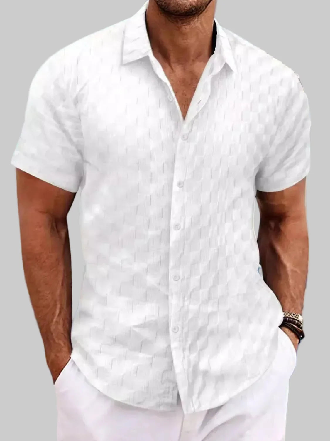 Men's Full Size Button-Up Short Sleeve Shirt