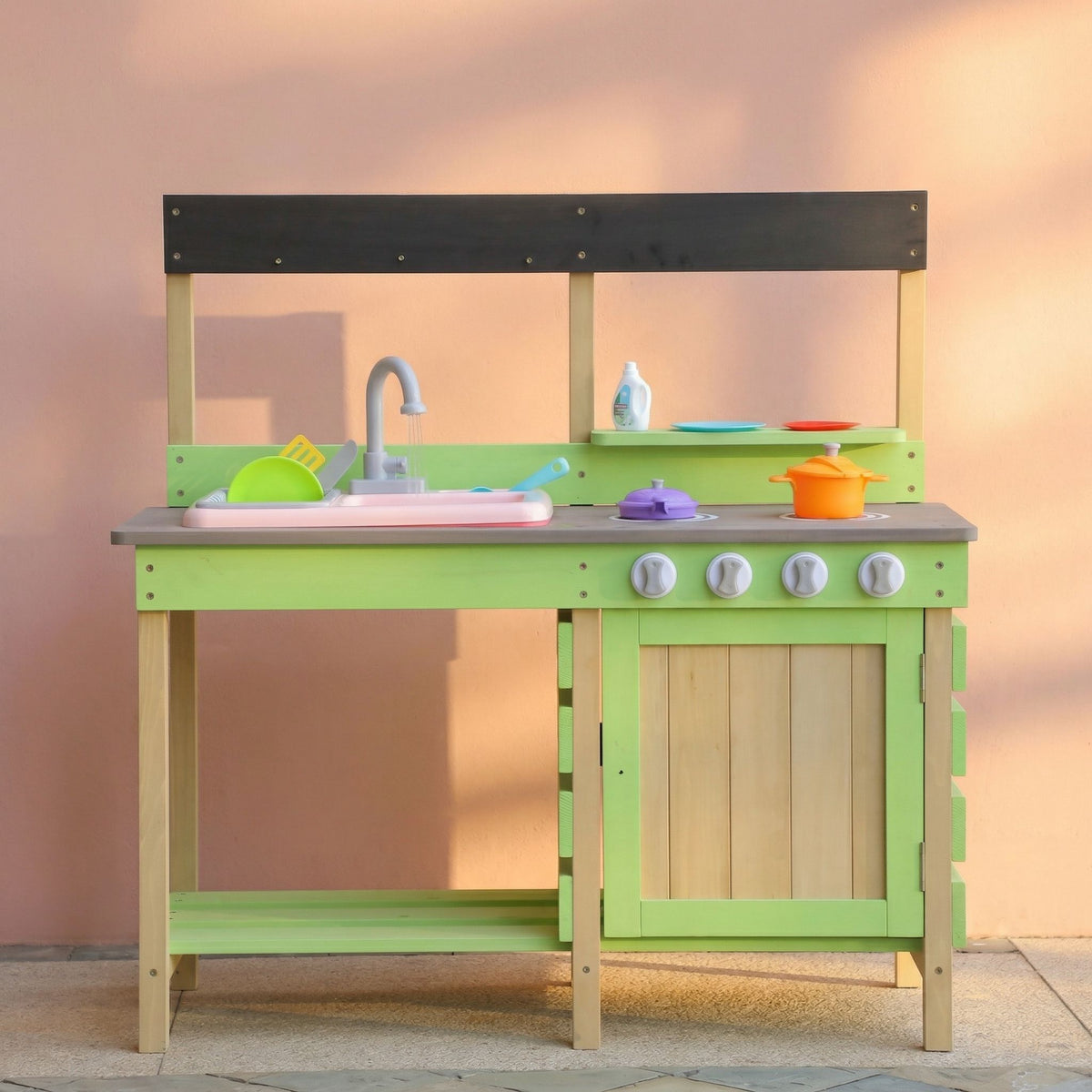 Kids Play Kitchen with Mud Kitchen Set & Water Play Toys – Green