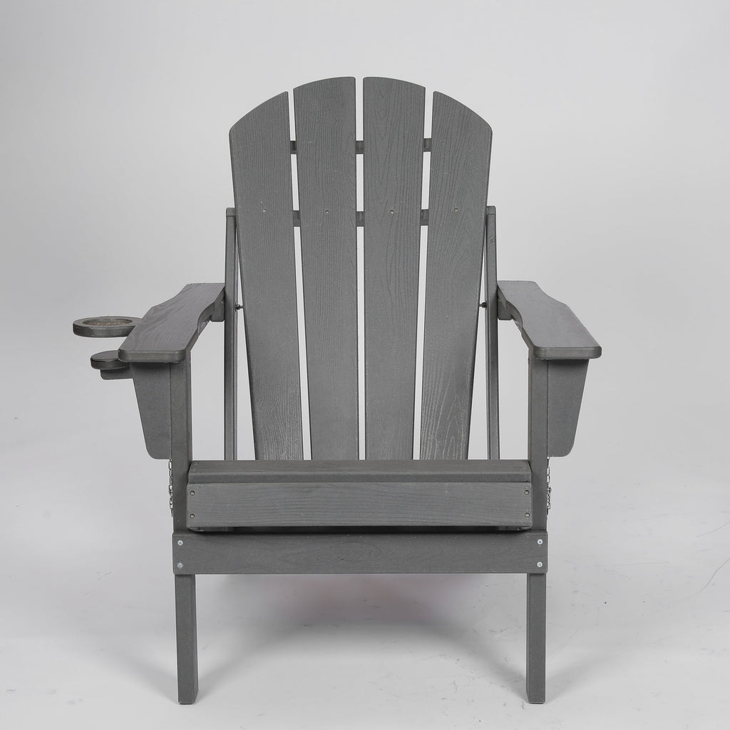 HDPE Folding Adirondack Chair with Dual Cup Holder - Gray