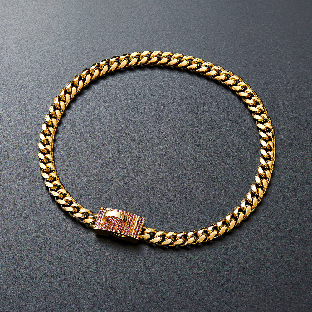 Pet Dog Collar Gold Stainless Steel Dog Leash