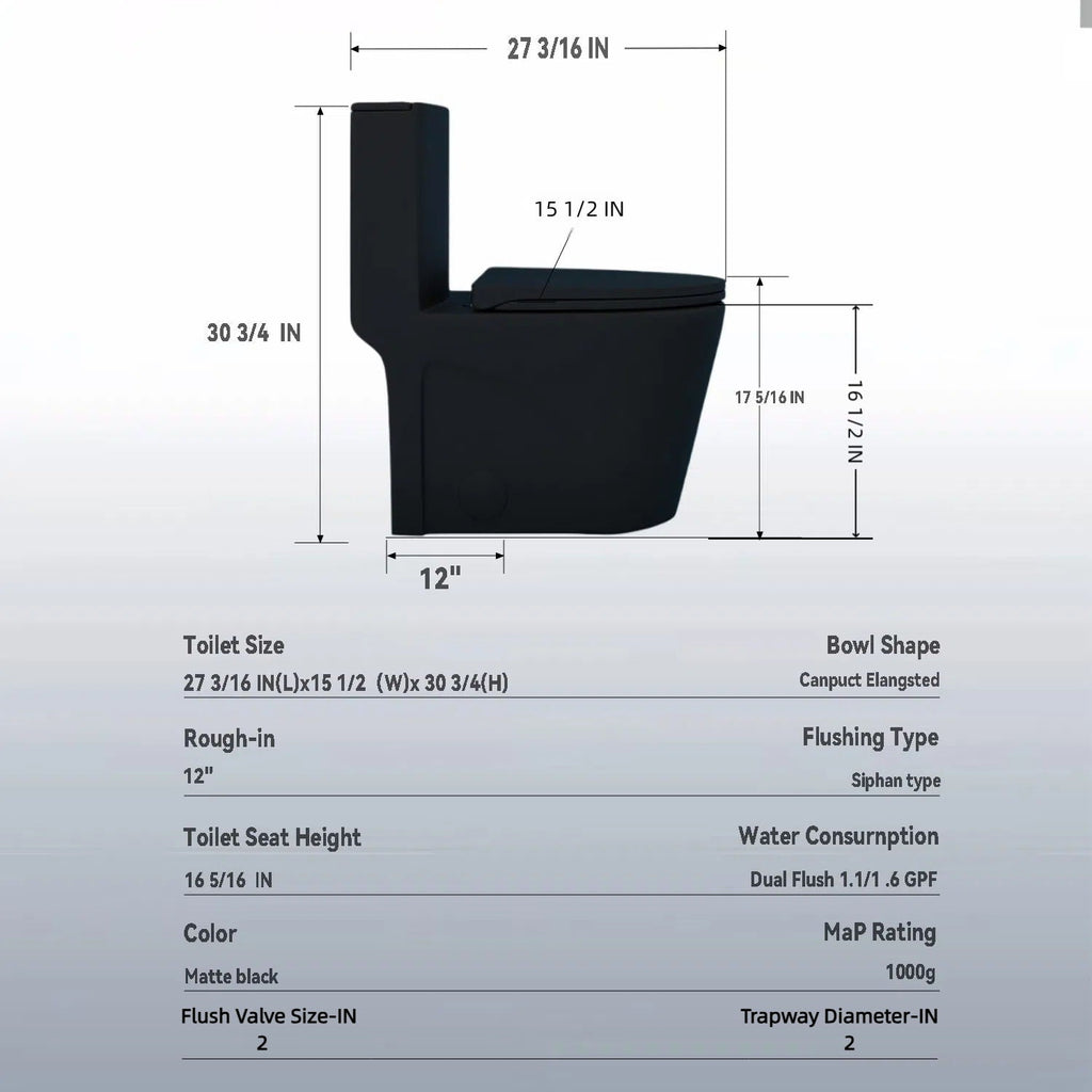 One-Piece Tornado Dual-Flush Toilet with Soft-Close Seat - Gray, Pink or Black