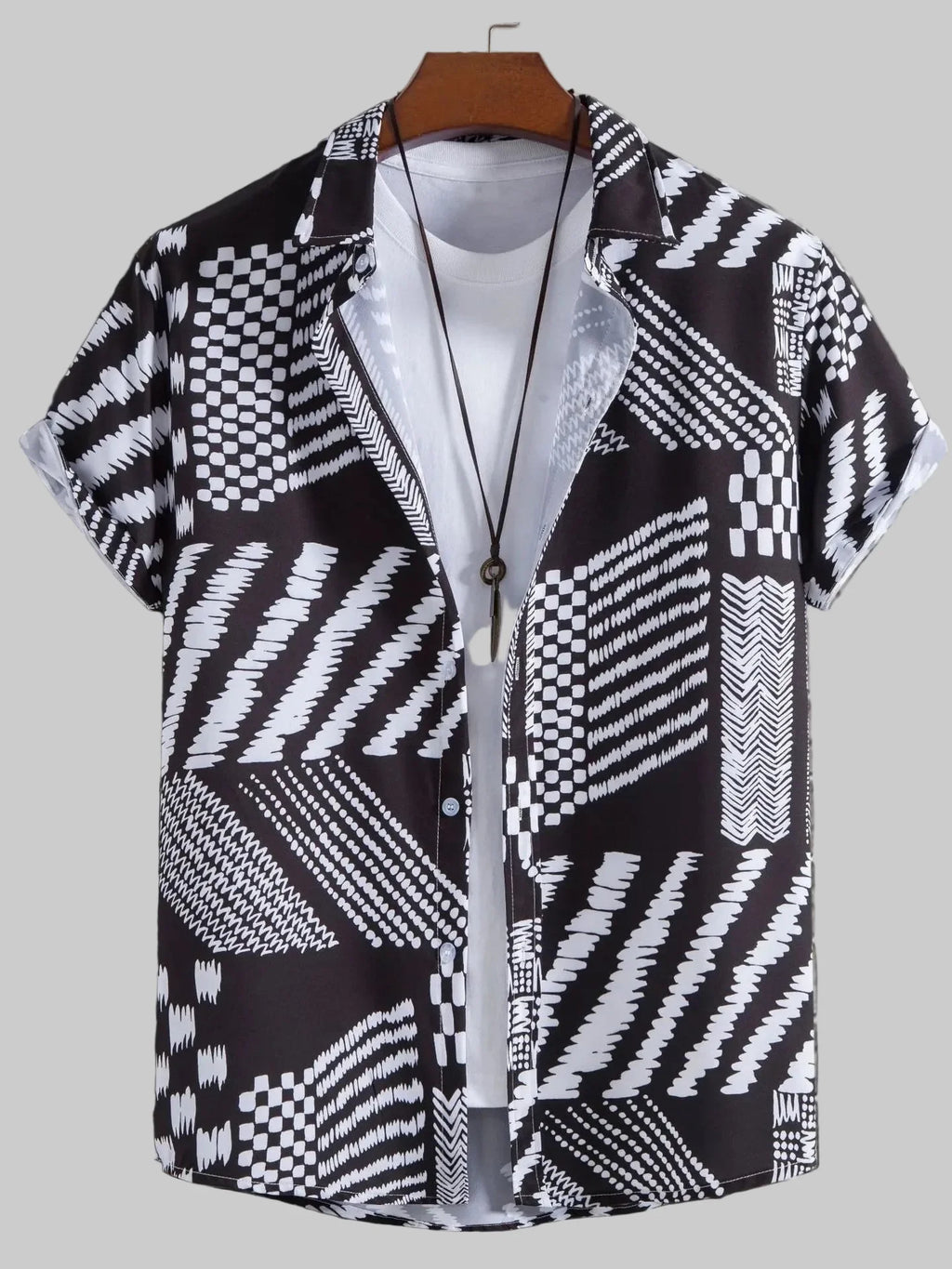 Men's Full Size Geometric Pattern Short Sleeve Button-Up Shirt