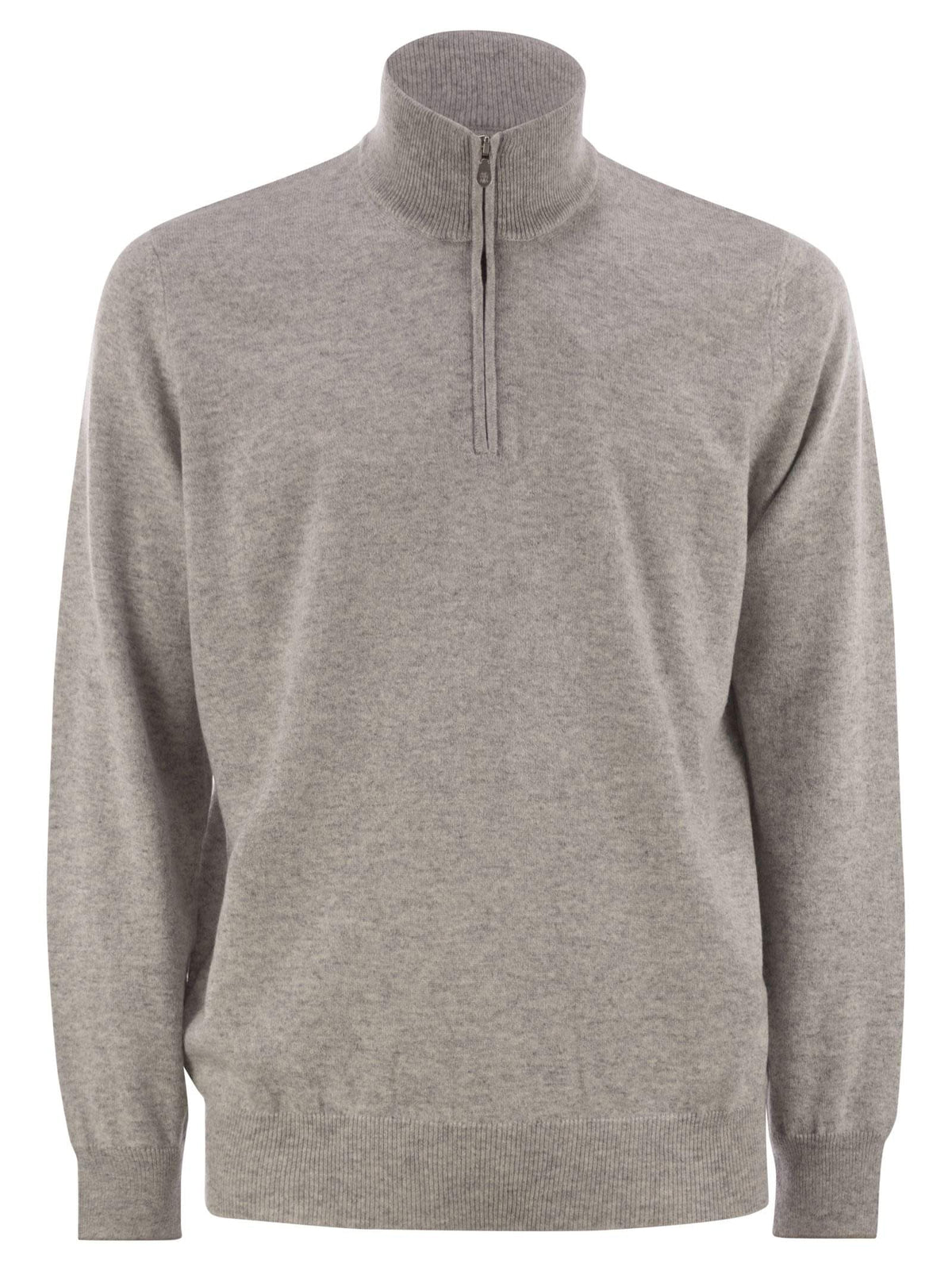 Brunello Cucinelli Men High-Necked Cashmere Sweater With Zip Opening