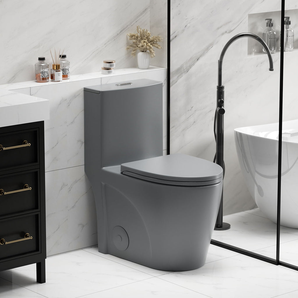 One-Piece Tornado Dual-Flush Toilet with Soft-Close Seat - Gray, Pink or Black
