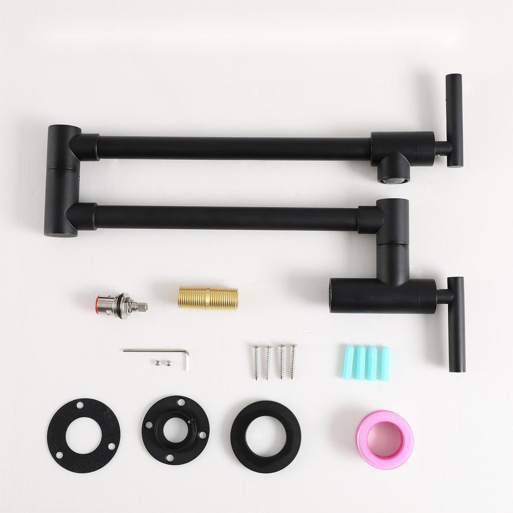 Modern Wall Mount Pot Filler Faucet with Folding Stretchable Spout - Gold or Black