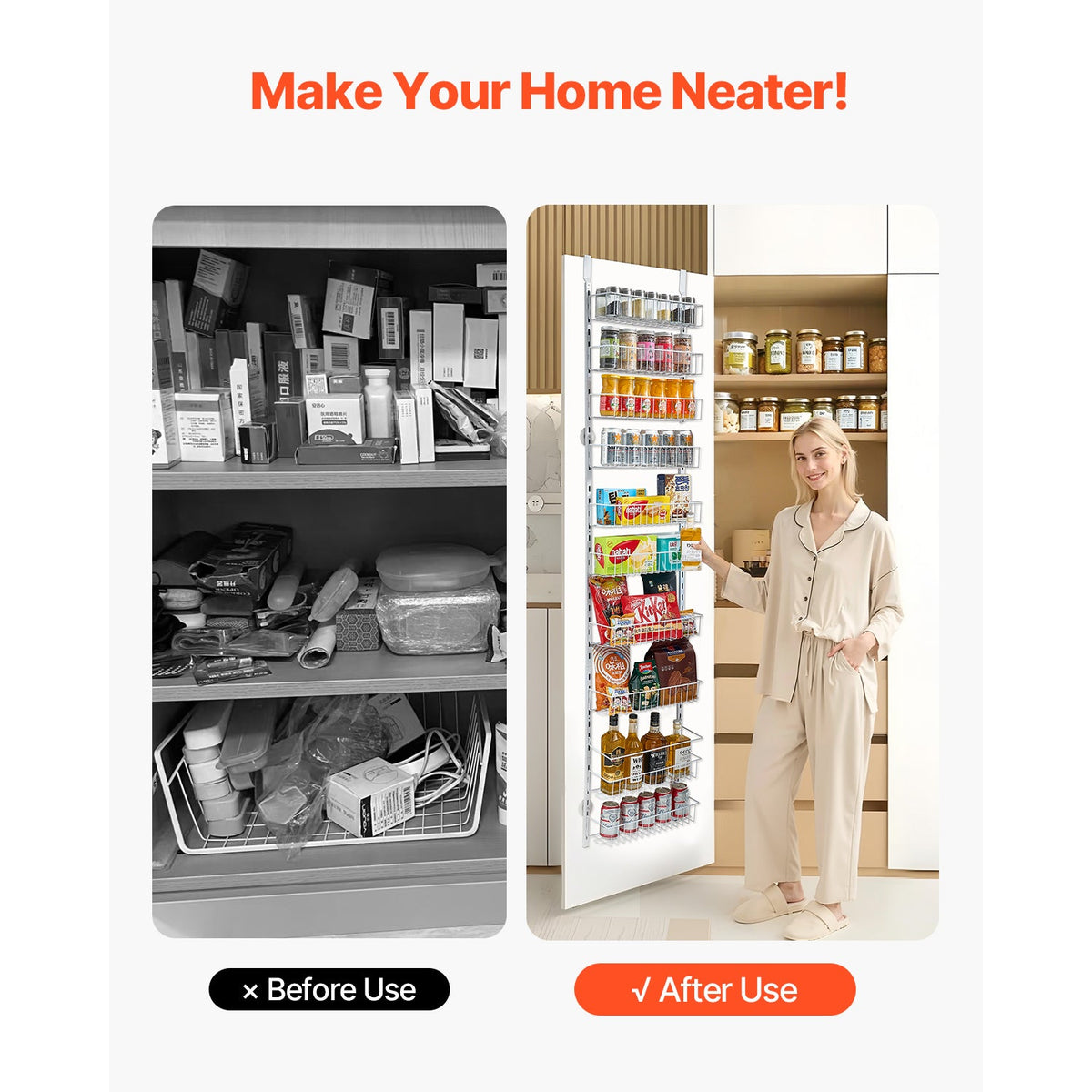 10-Tier Over The Door Pantry Organizer with Adjustable Storage - Carbon Steel