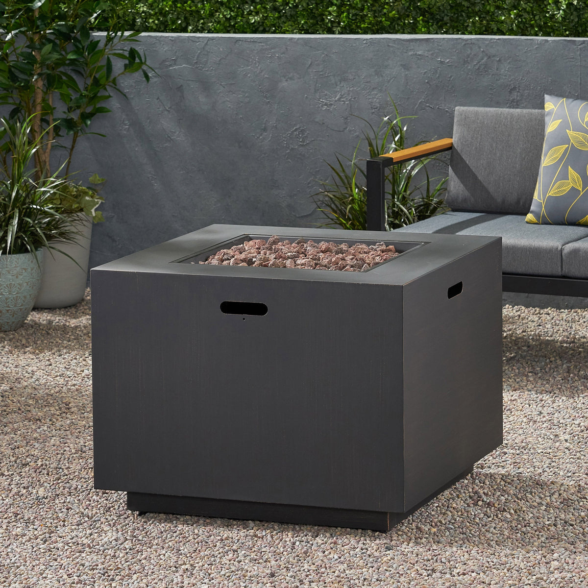 33" Outdoor Iron Square Propane Fire Pit - Brushed Brown
