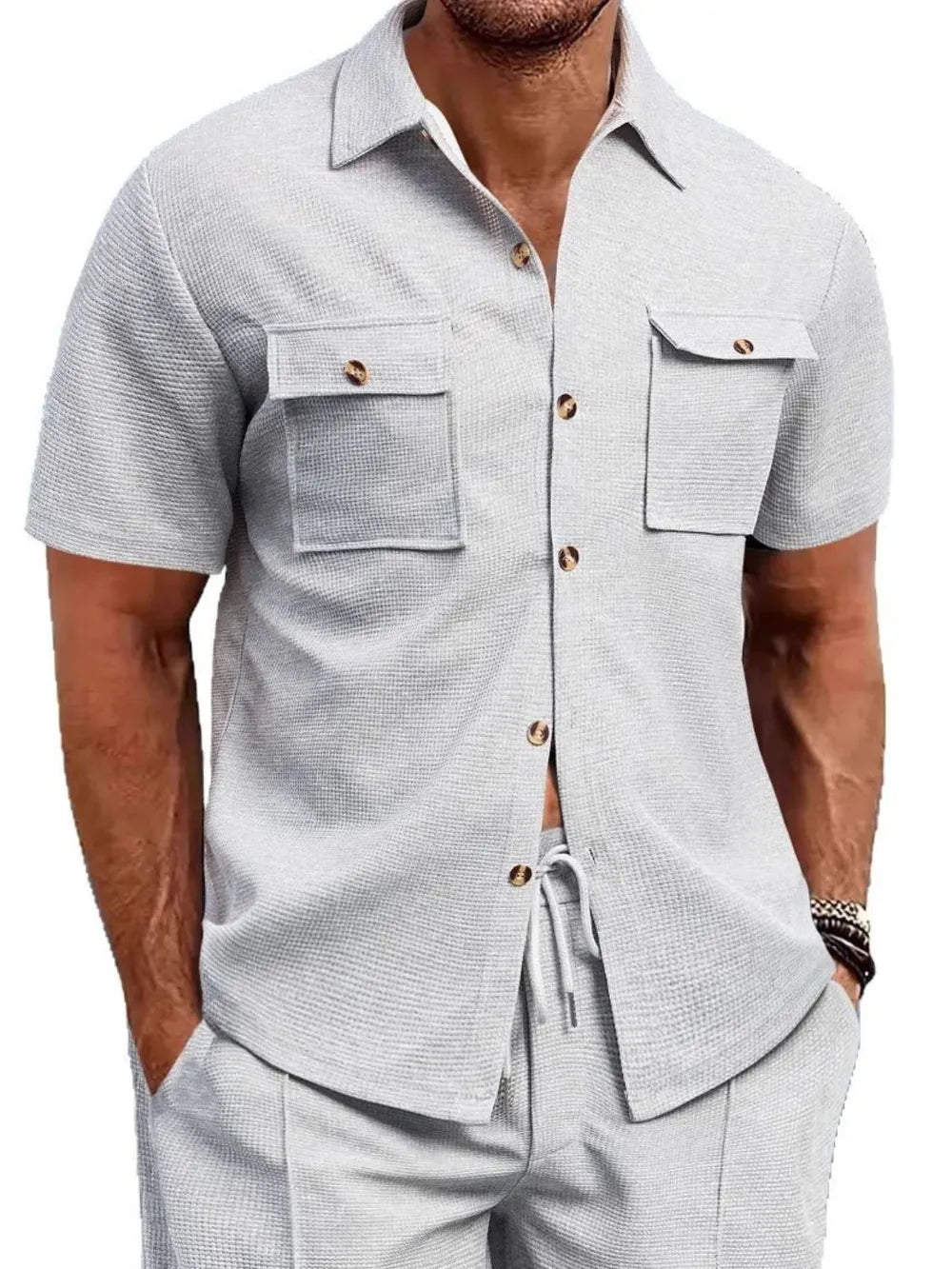 Men's Full Size Button-Down Short Sleeve Shirt with Pocket
