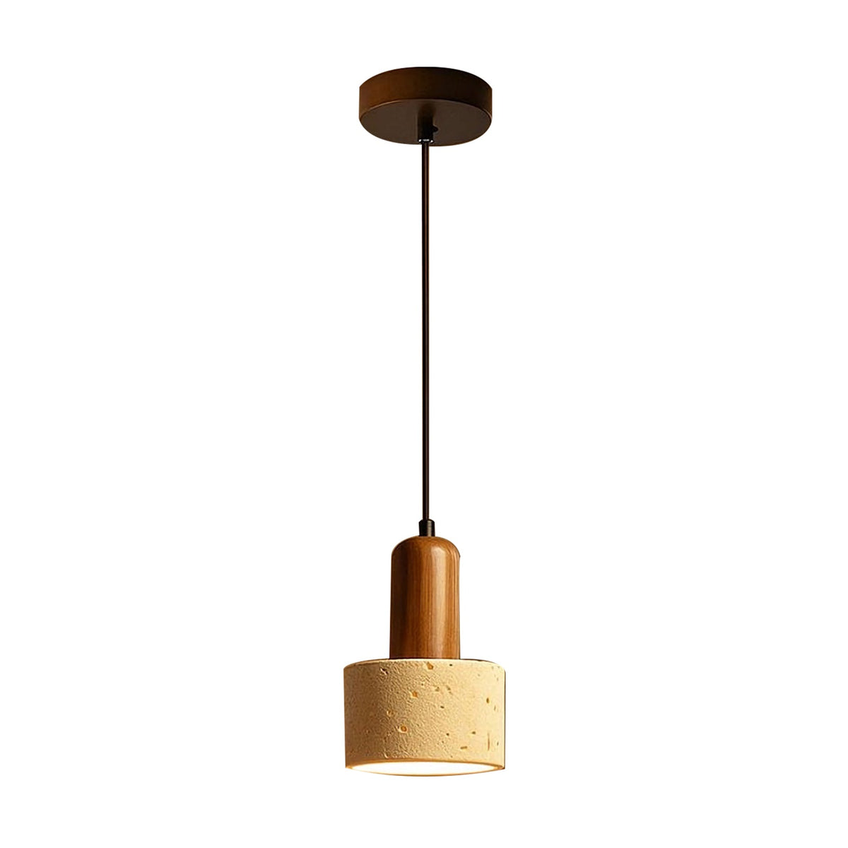 Vintage Round Travertine Wood Pendant Light