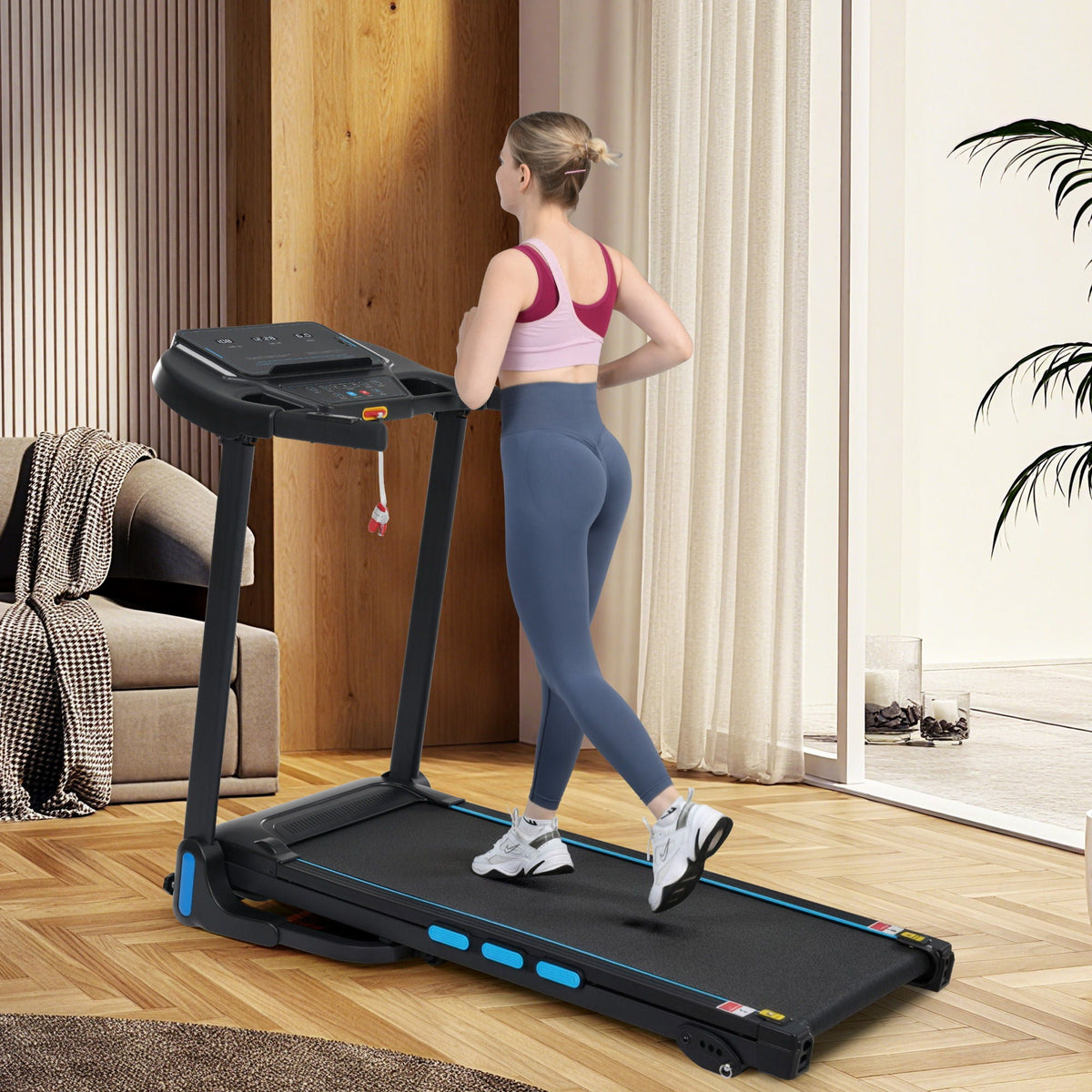 3.5Hp Hydraulic System Auto Foldable Treadmill with Incline - Black