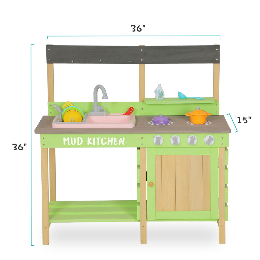 Kids Play Kitchen with Mud Kitchen Set & Water Play Toys – Green