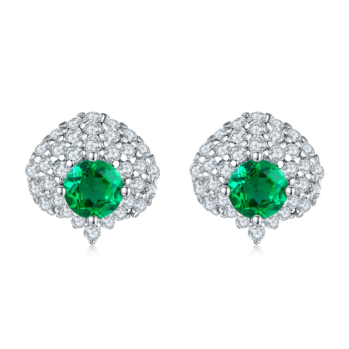 S925 Silver 1.8g Lab-Created Emerald Earrings, 0.6ct 4mm Cluster Studs, 1 Pair