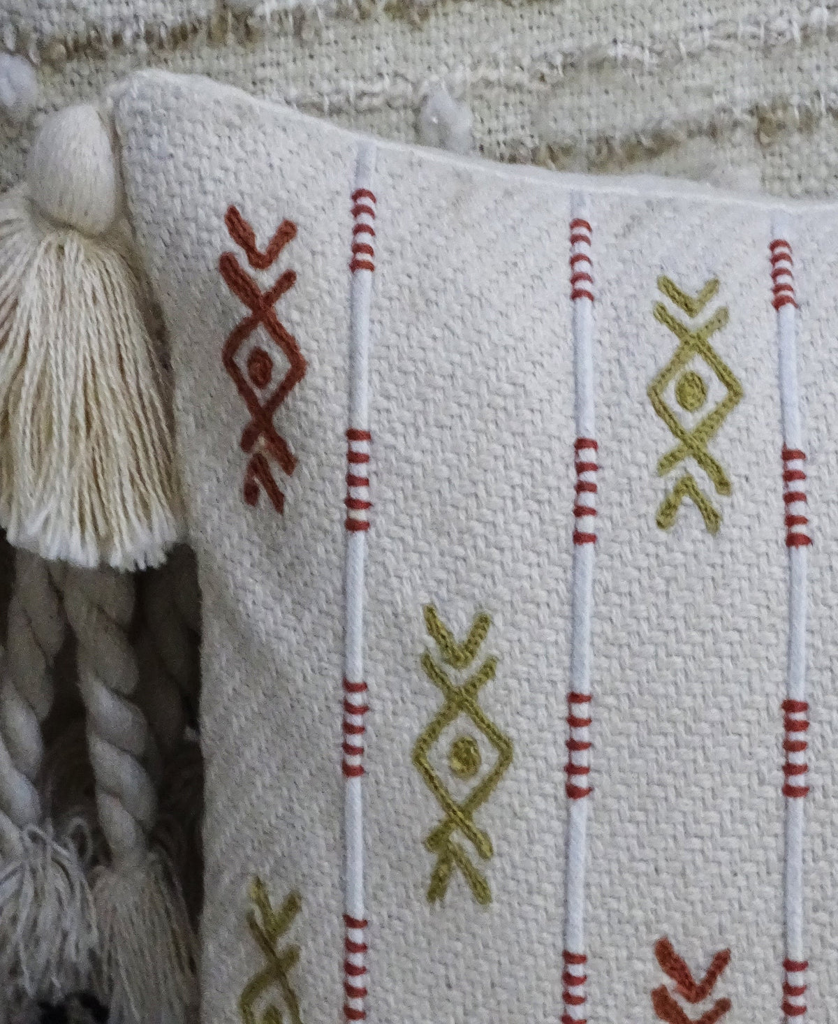 Embroidery Throw Pillow with Tassels 14" X 24"