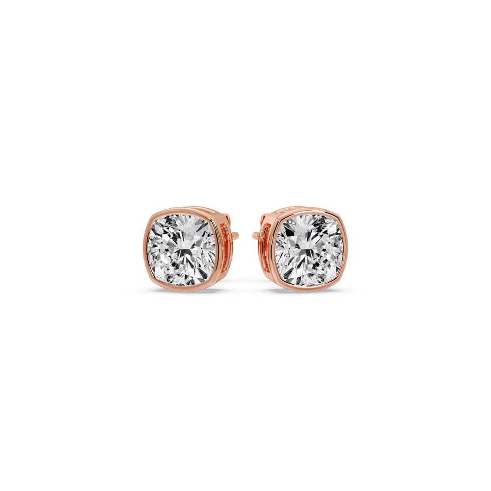 Cushion Diamond Bezel Set Solitaire Certified Stud Earrings