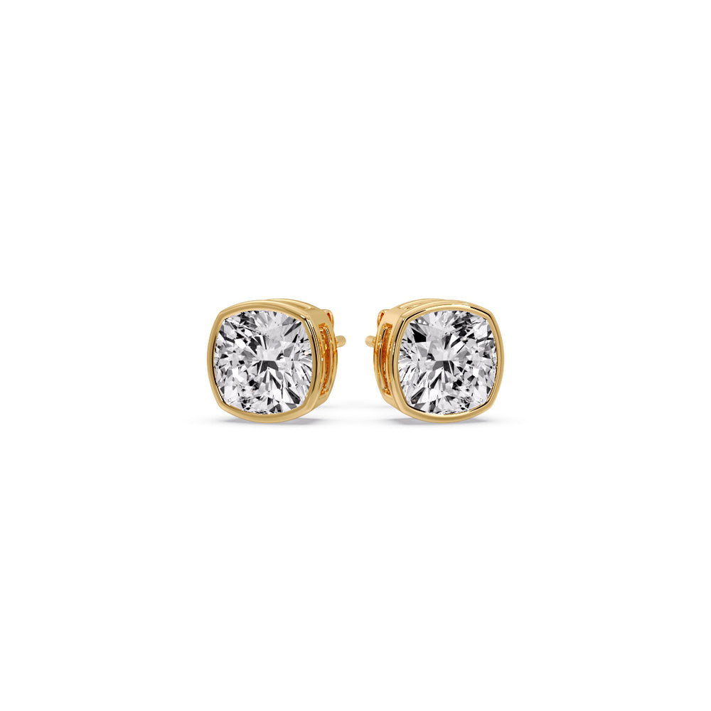 Cushion Diamond Bezel Set Solitaire Certified Stud Earrings