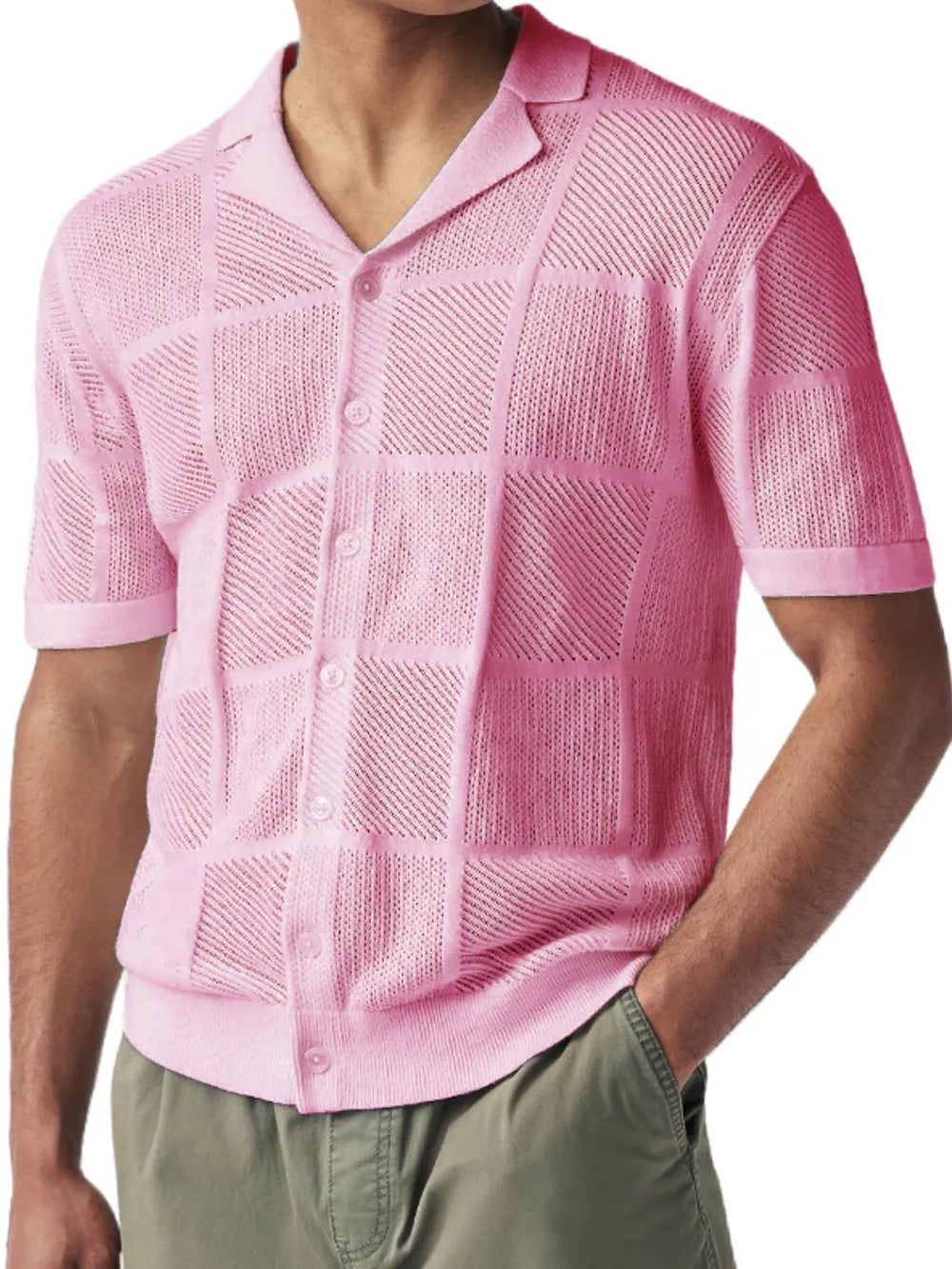 Men's Button-Down Checkered Eyelet Shirt
