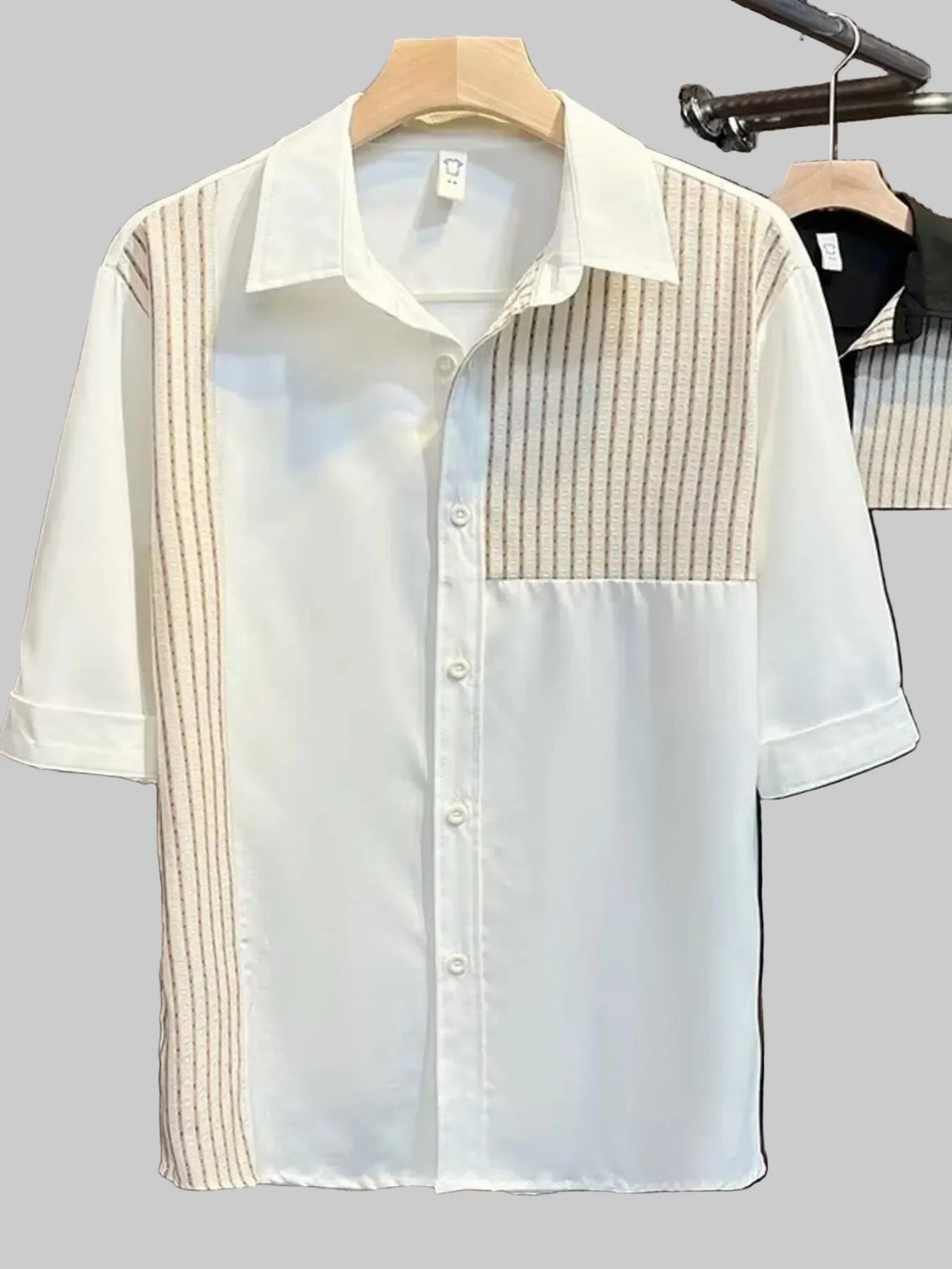 Men's Full Size Knit Panel Short Sleeve Shirt
