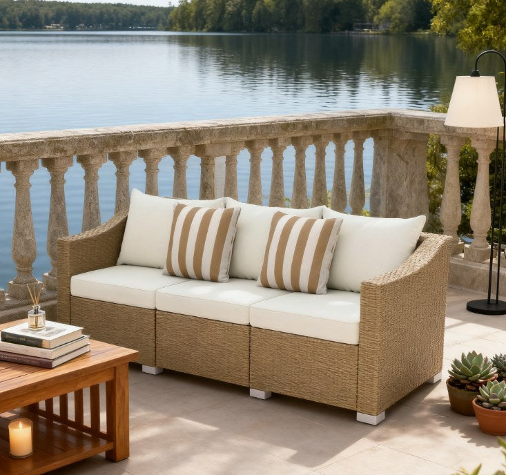 Outdoor Furniture Rattan Sofa with Cushions and Throw Pillows