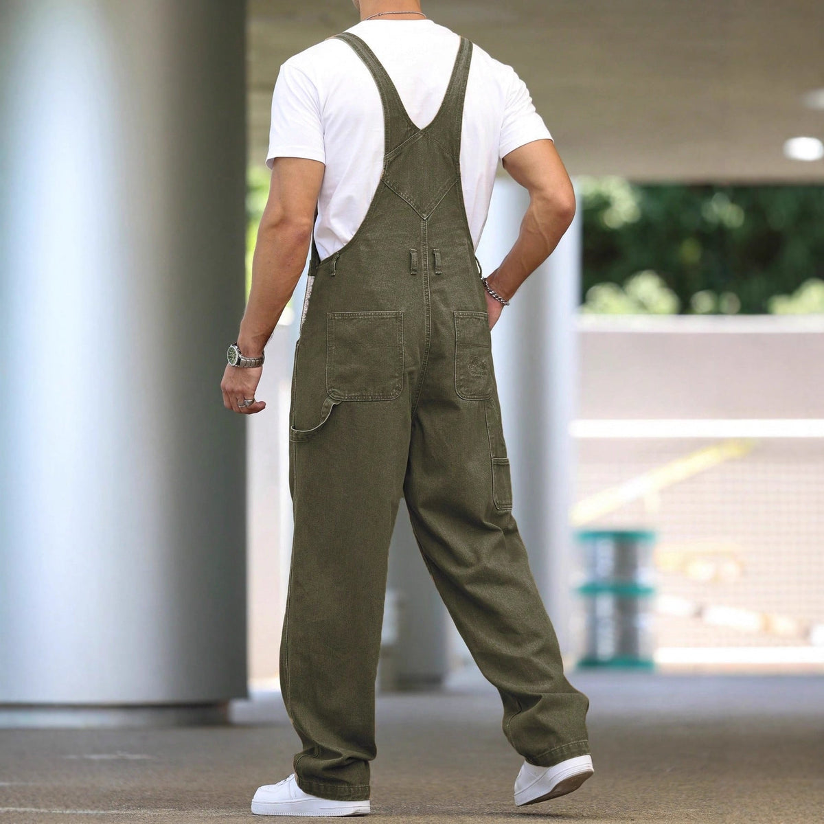 Fashionable Casual Street-style Suspender Jeans Workwear Pants