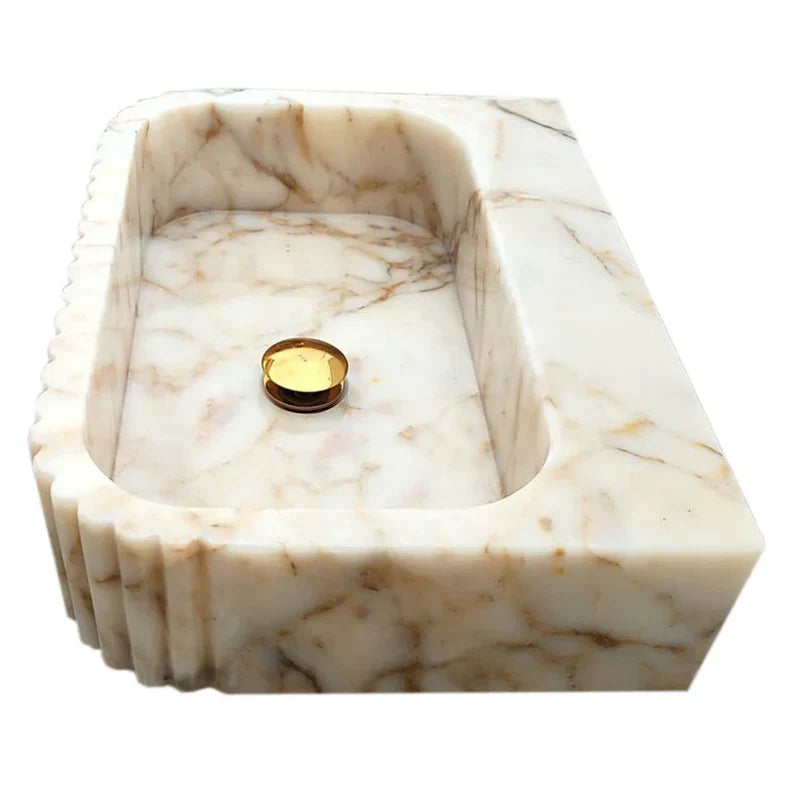 Calacatta Gold Marble Wall Mount Bathroom Vanity Sink Fluted Design 16x20x6