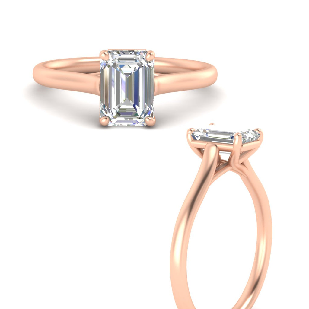 Cathedral Flat Band Emerald Cut Solitaire Engagement Ring