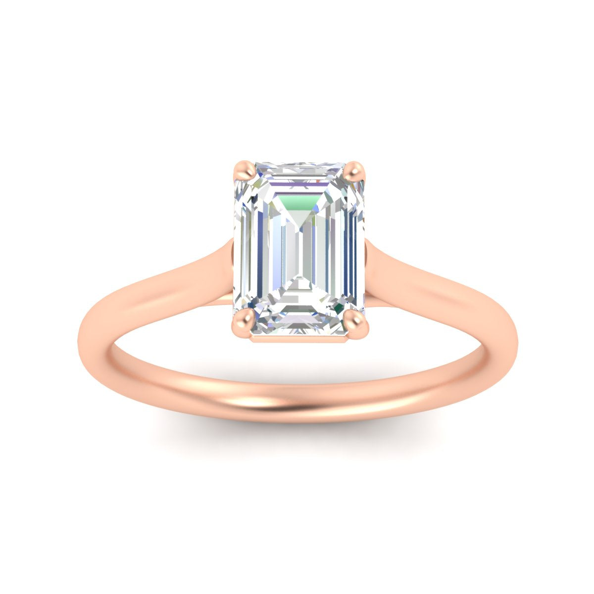 Cathedral Flat Band Emerald Cut Solitaire Engagement Ring