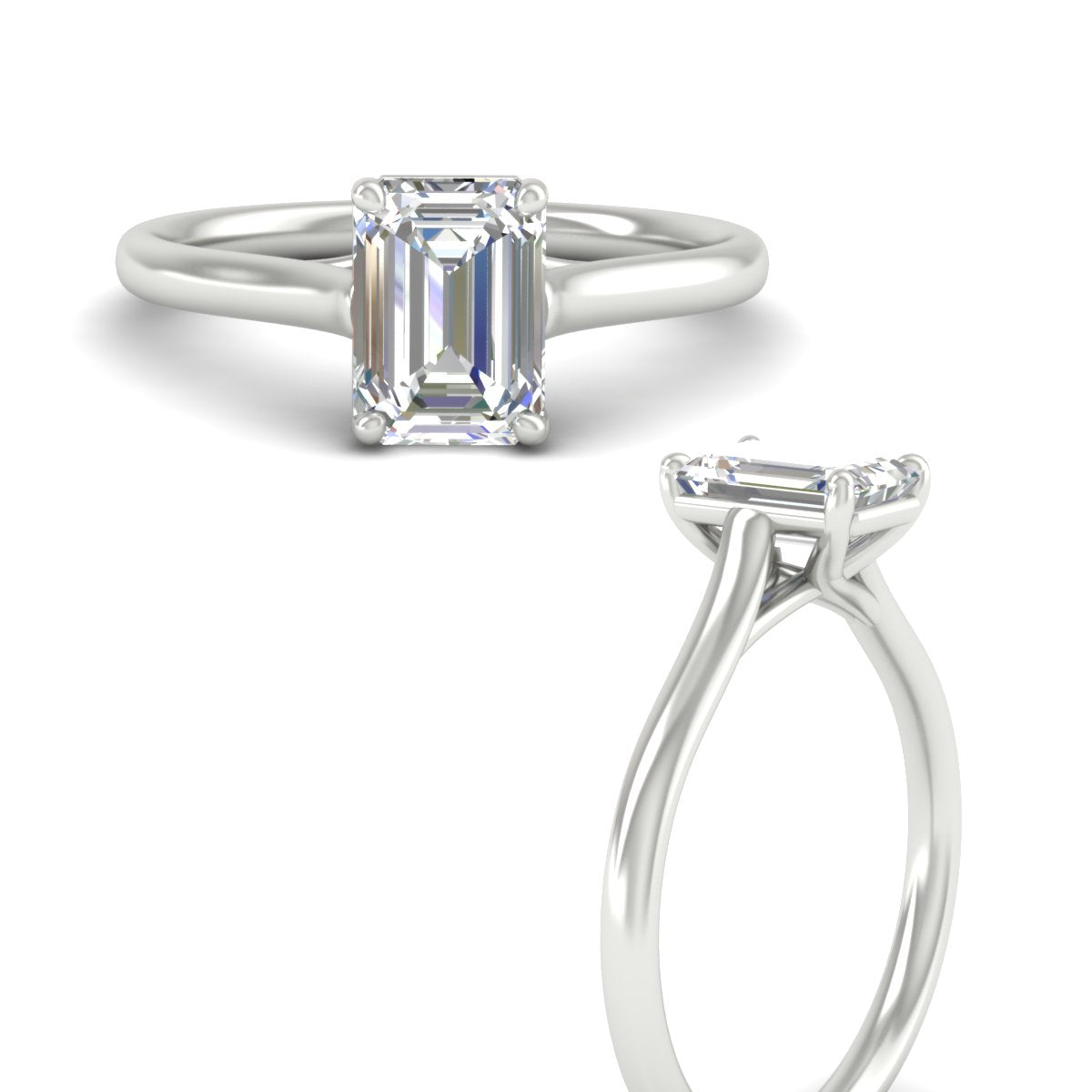 Cathedral Flat Band Emerald Cut Solitaire Engagement Ring