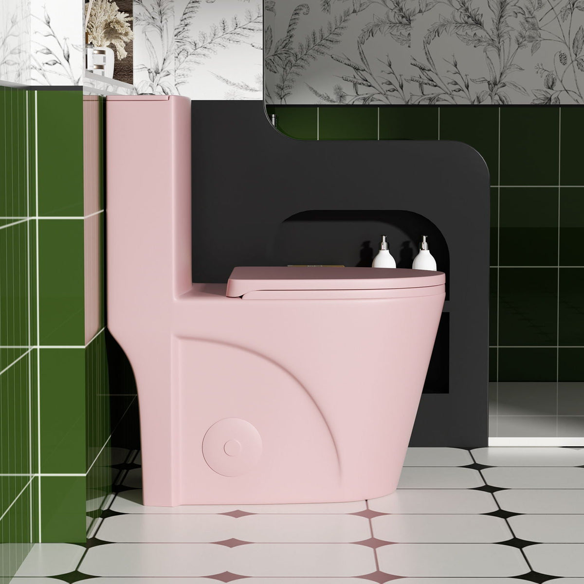 One-Piece Tornado Dual-Flush Toilet with Soft-Close Seat - Gray, Pink or Black
