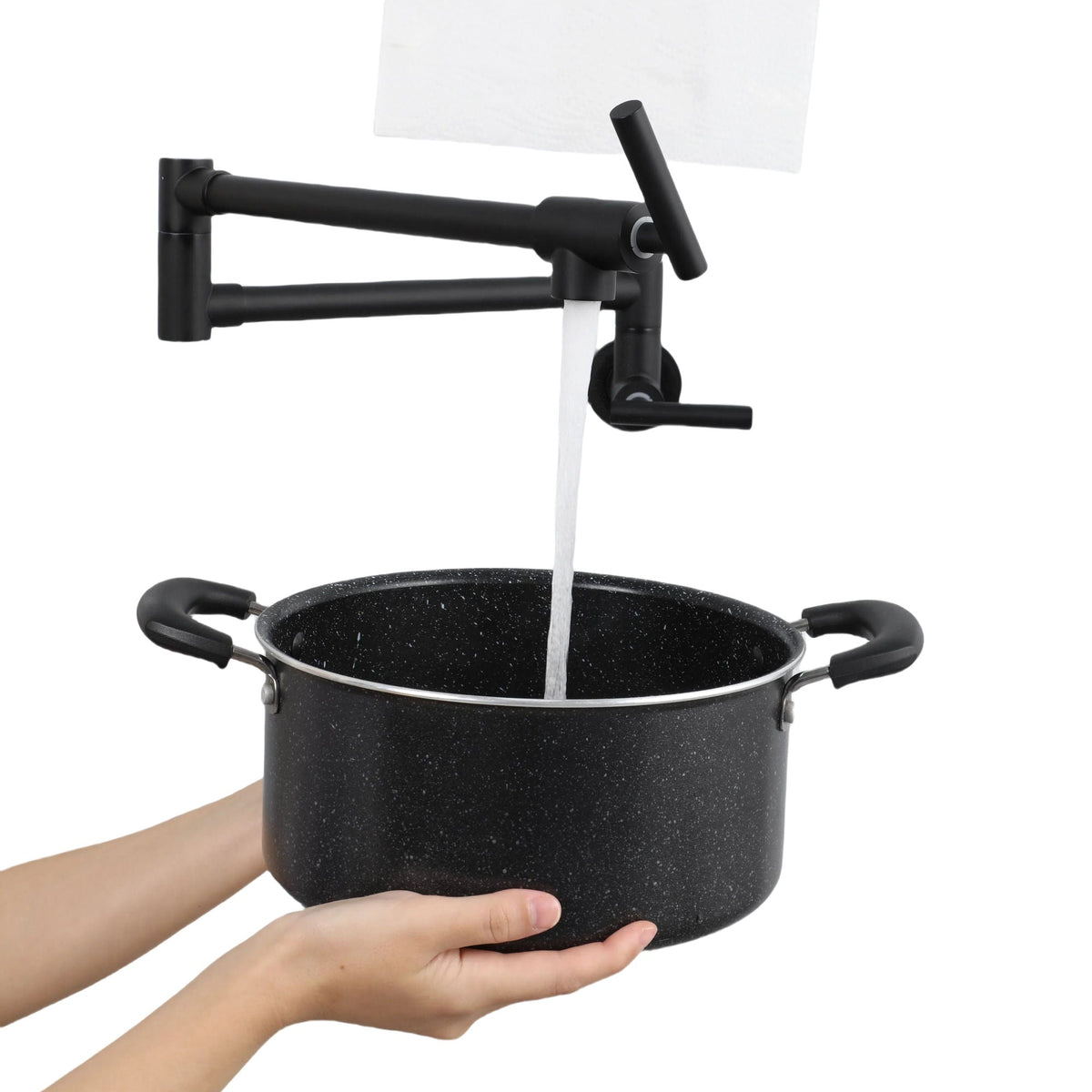 Modern Wall Mount Pot Filler Faucet with Folding Stretchable Spout - Gold or Black