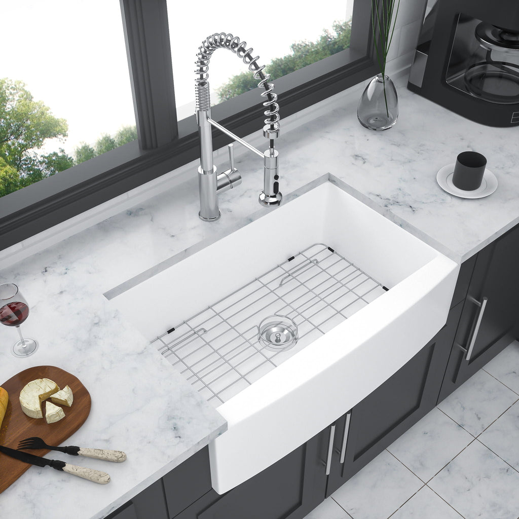 Farmhouse Sink, Apron Front Single Bowl With Arch Edge Design