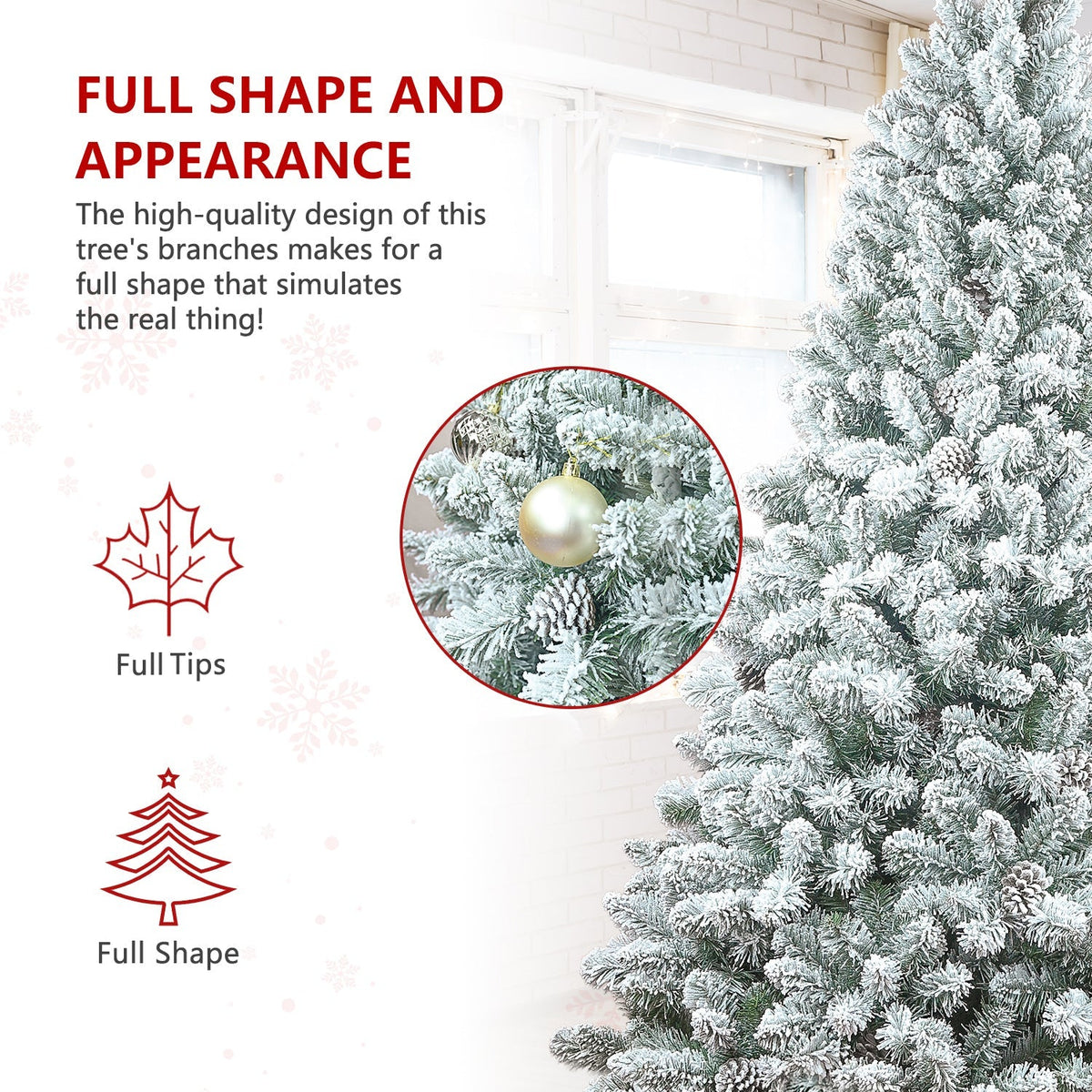 4FT Flocked Christmas Tree with Pine Cones and Snowy PVC Design
