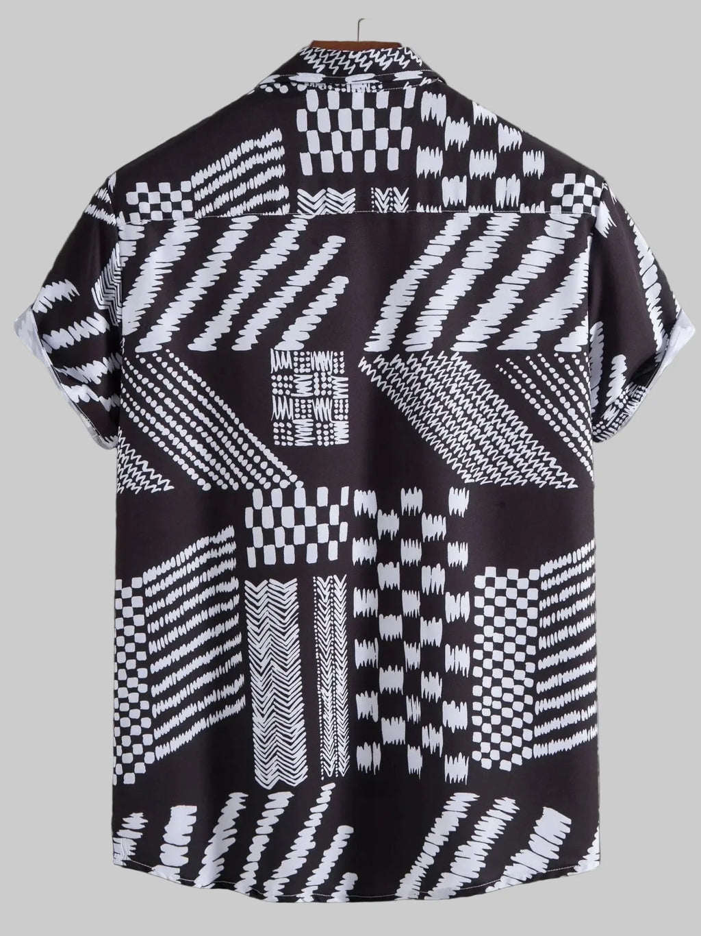 Men's Full Size Geometric Pattern Short Sleeve Button-Up Shirt