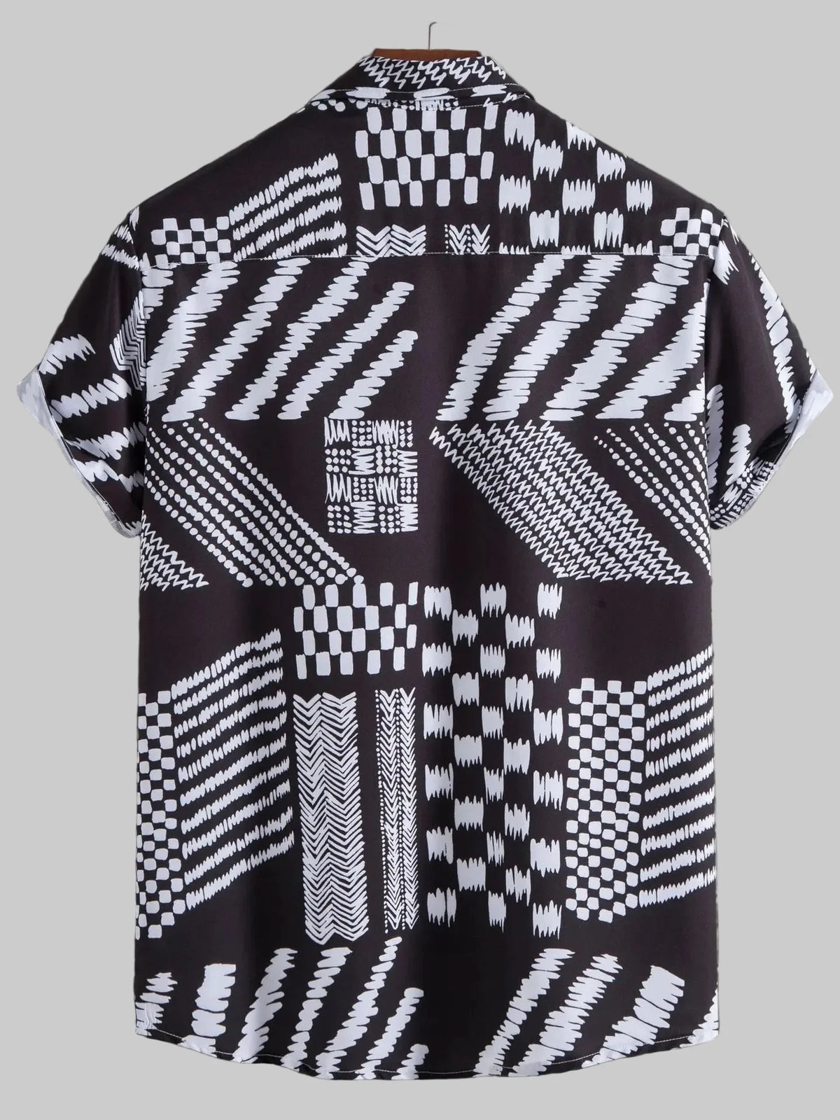 Men's Full Size Geometric Pattern Short Sleeve Button-Up Shirt