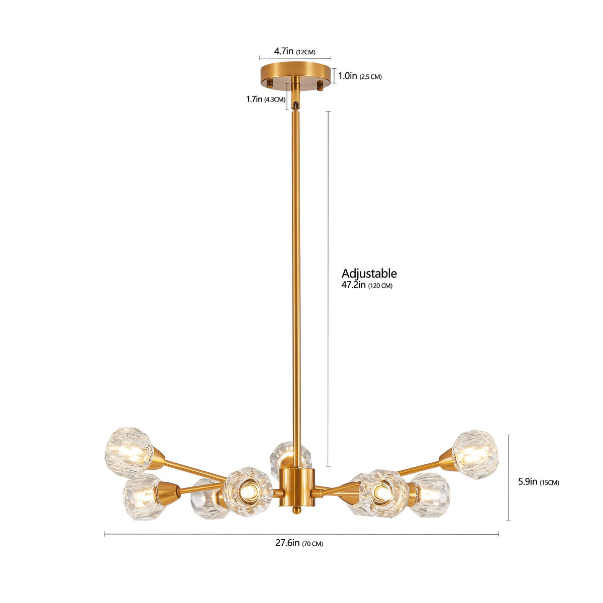 28" Modern Crystal Chandelier with 9 Lights in Golden Finish