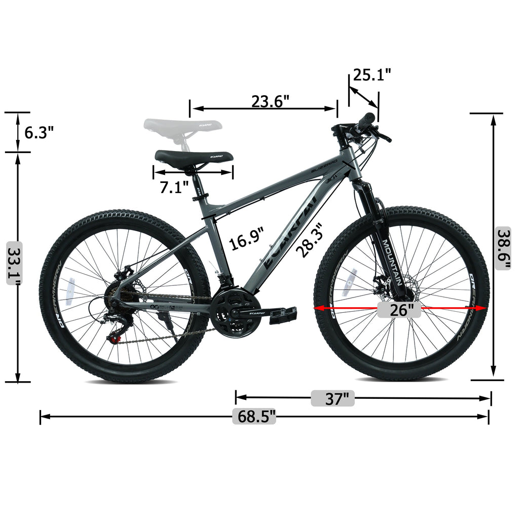 26 Inch All-Terrain Mountain Bike with Disc Brakes - Carbon Steel