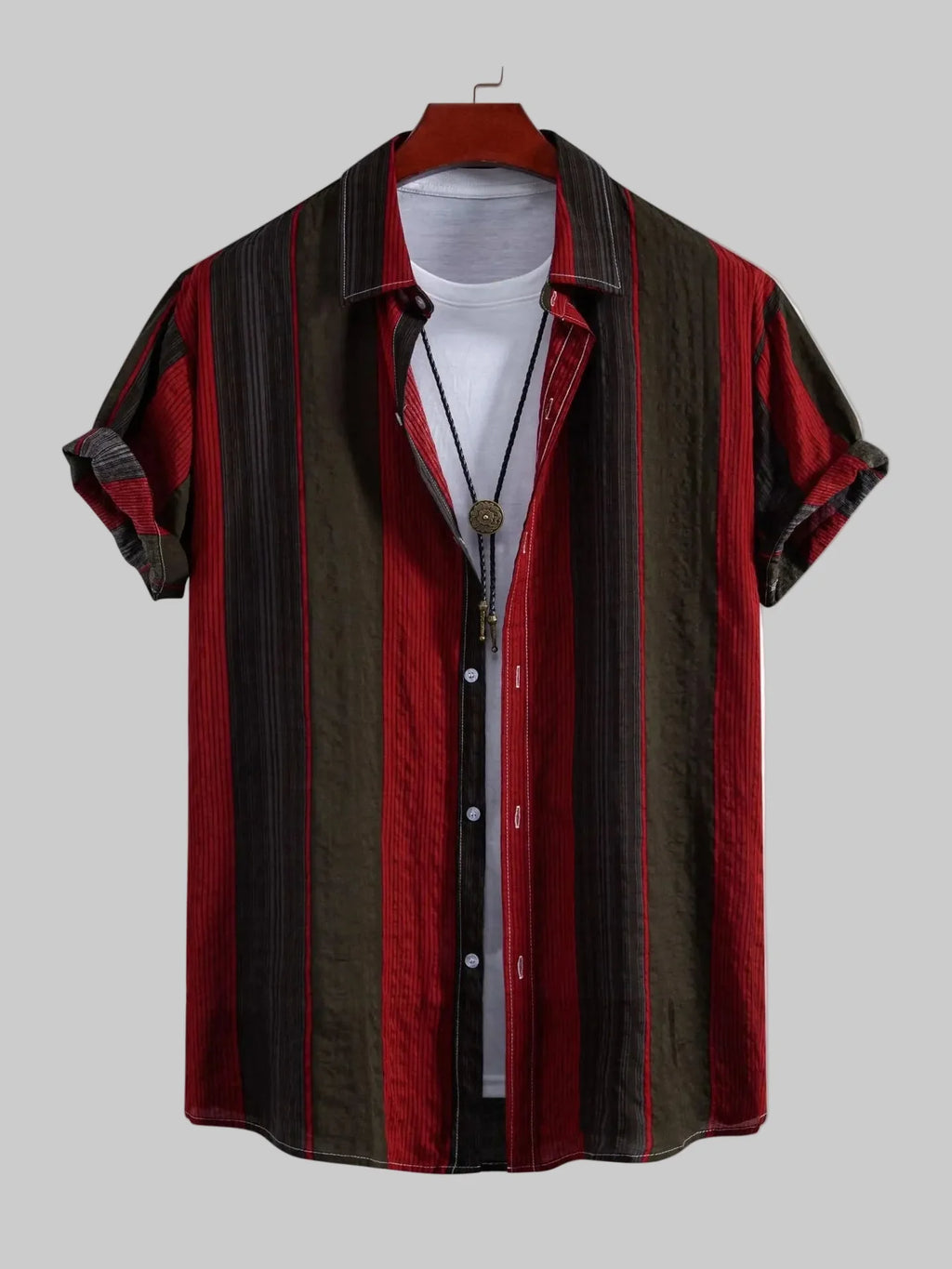 Men's Burgundy Button Up Short Sleeve Shirt