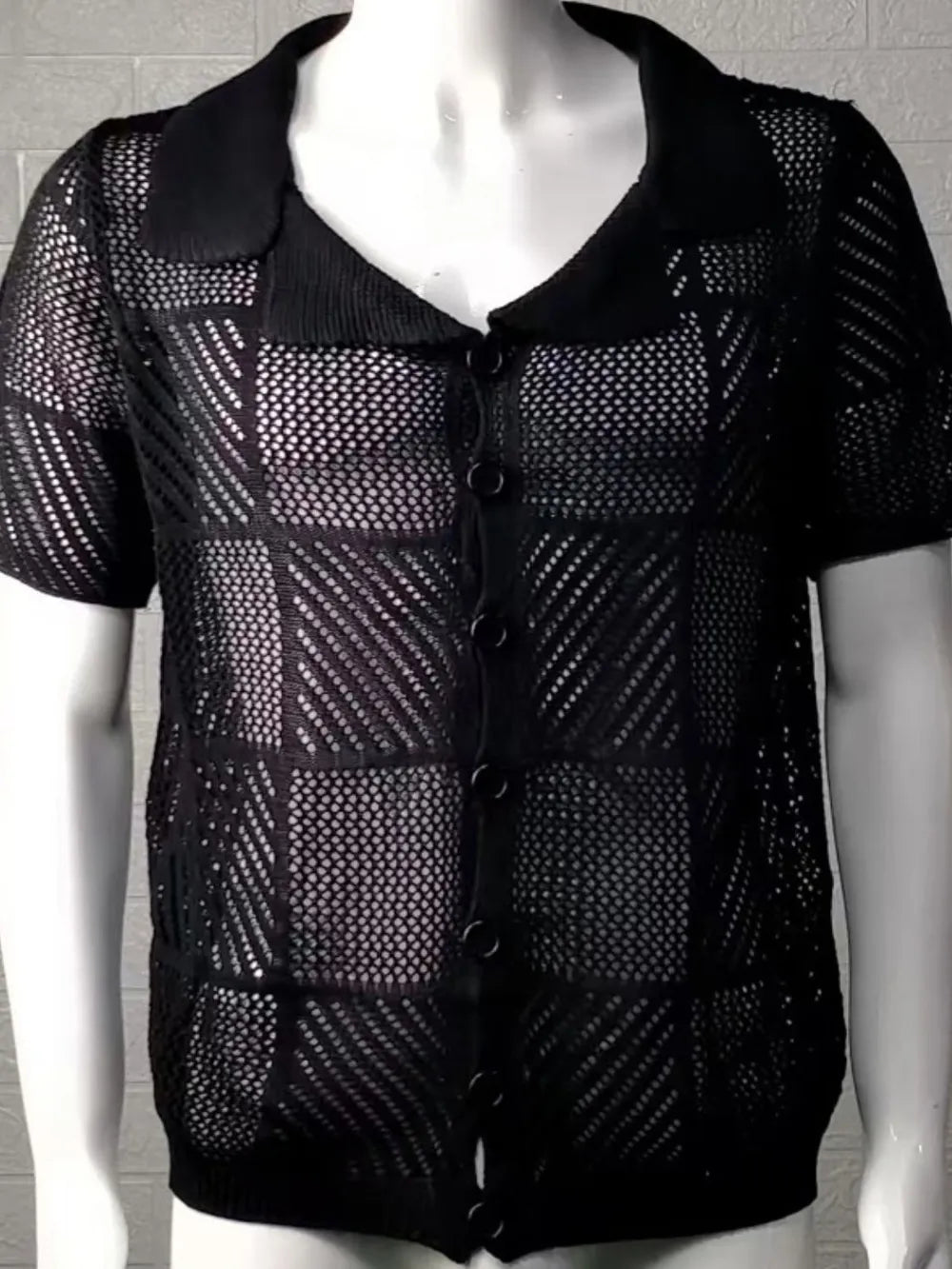 Men's Button-Down Checkered Eyelet Shirt