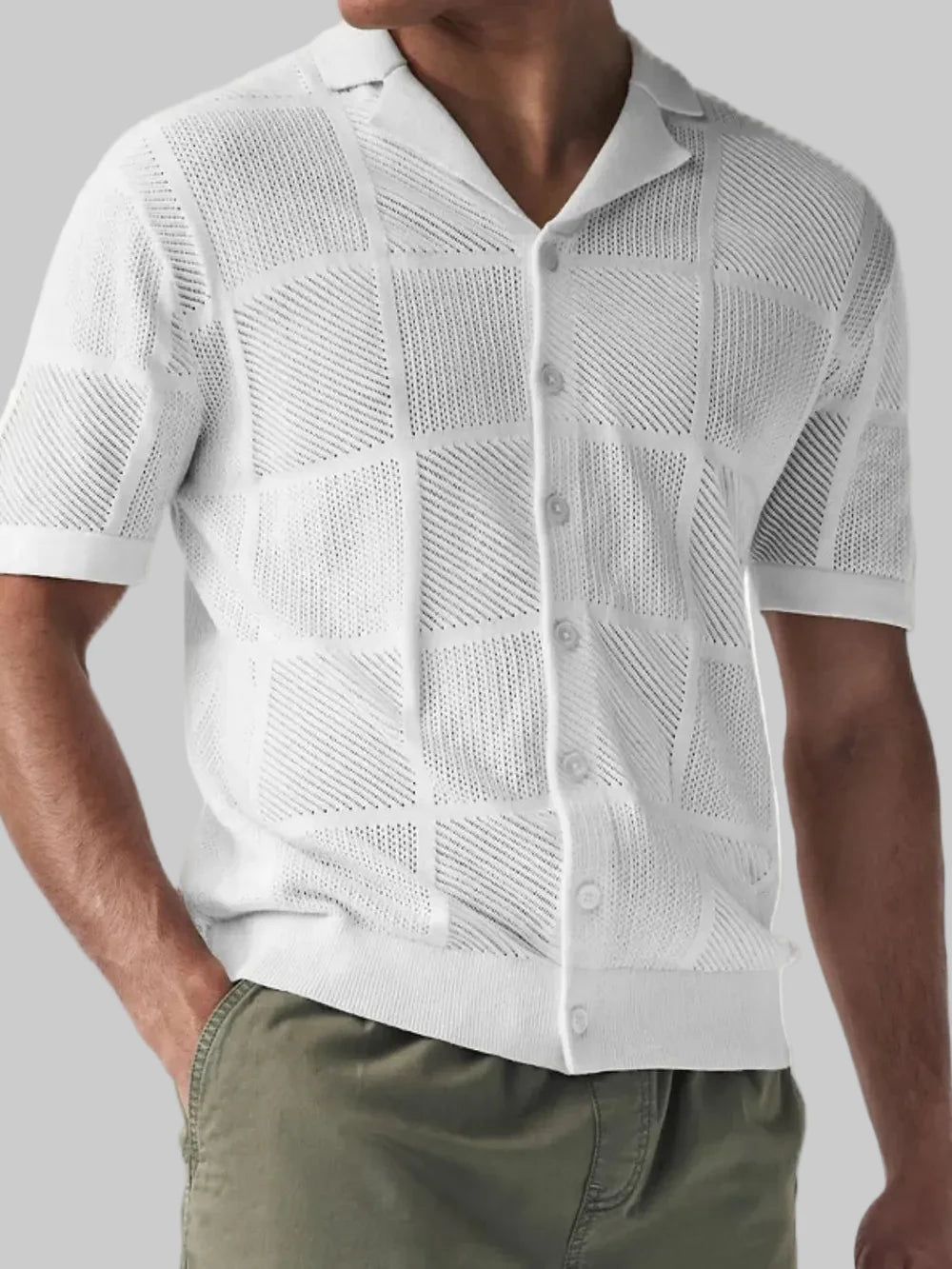 Men's Button-Down Checkered Eyelet Shirt