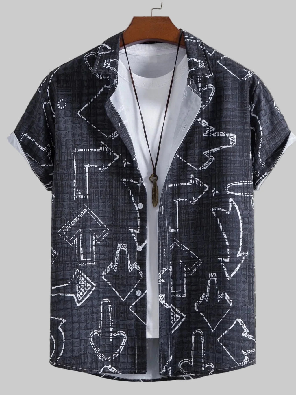 Men's Full Size Arrow Print Short Sleeve Button-Down Shirt