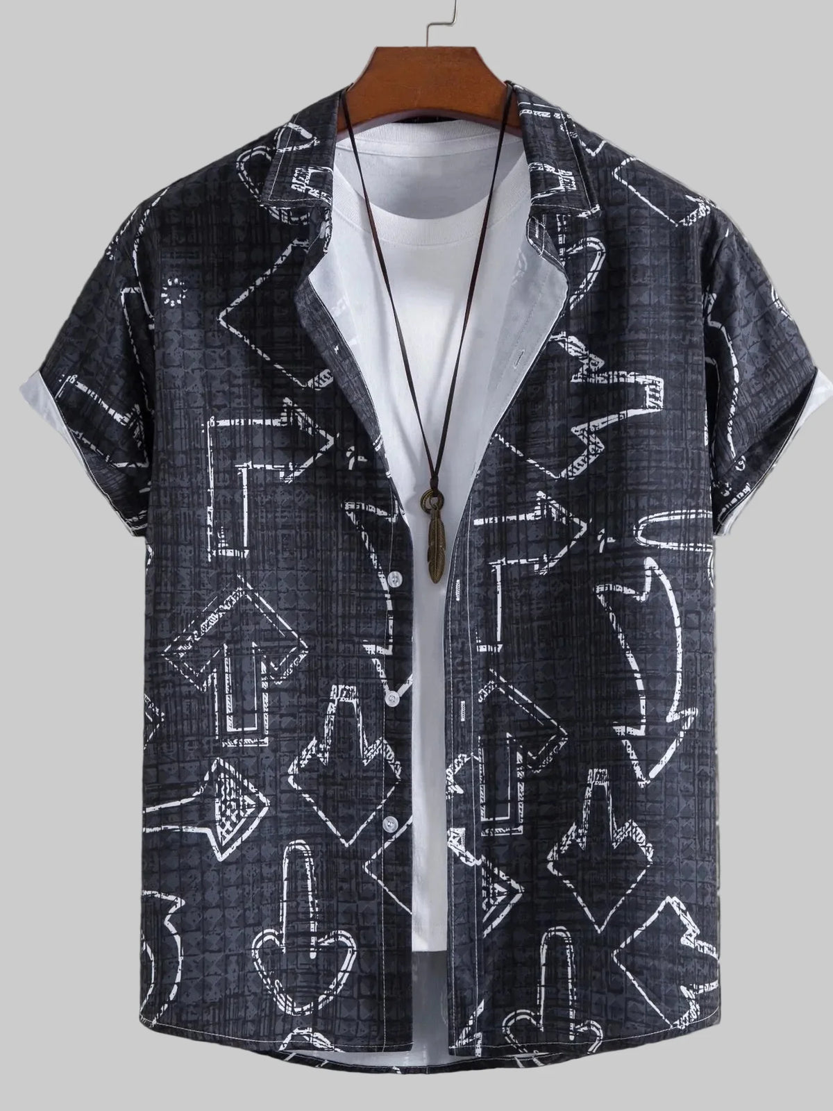 Men's Full Size Arrow Print Short Sleeve Button-Down Shirt