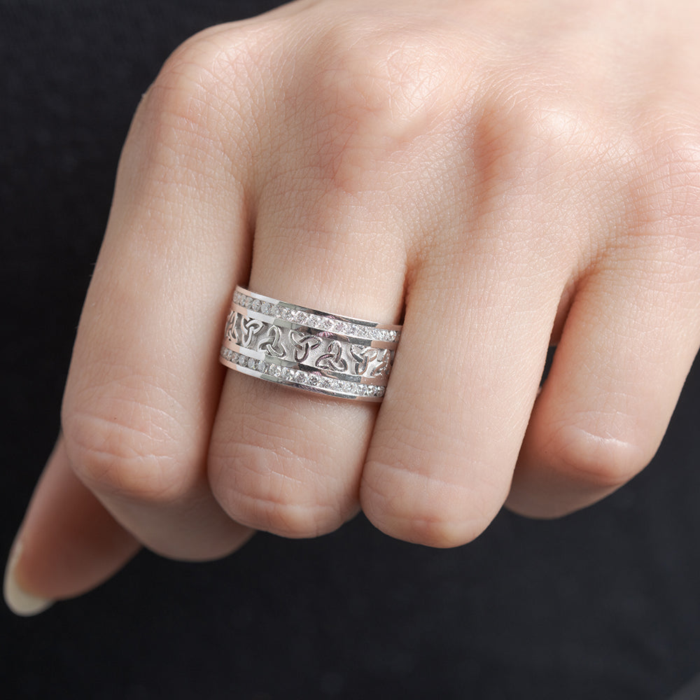 Celtic Knot Diamond Wide Wedding Band Ring