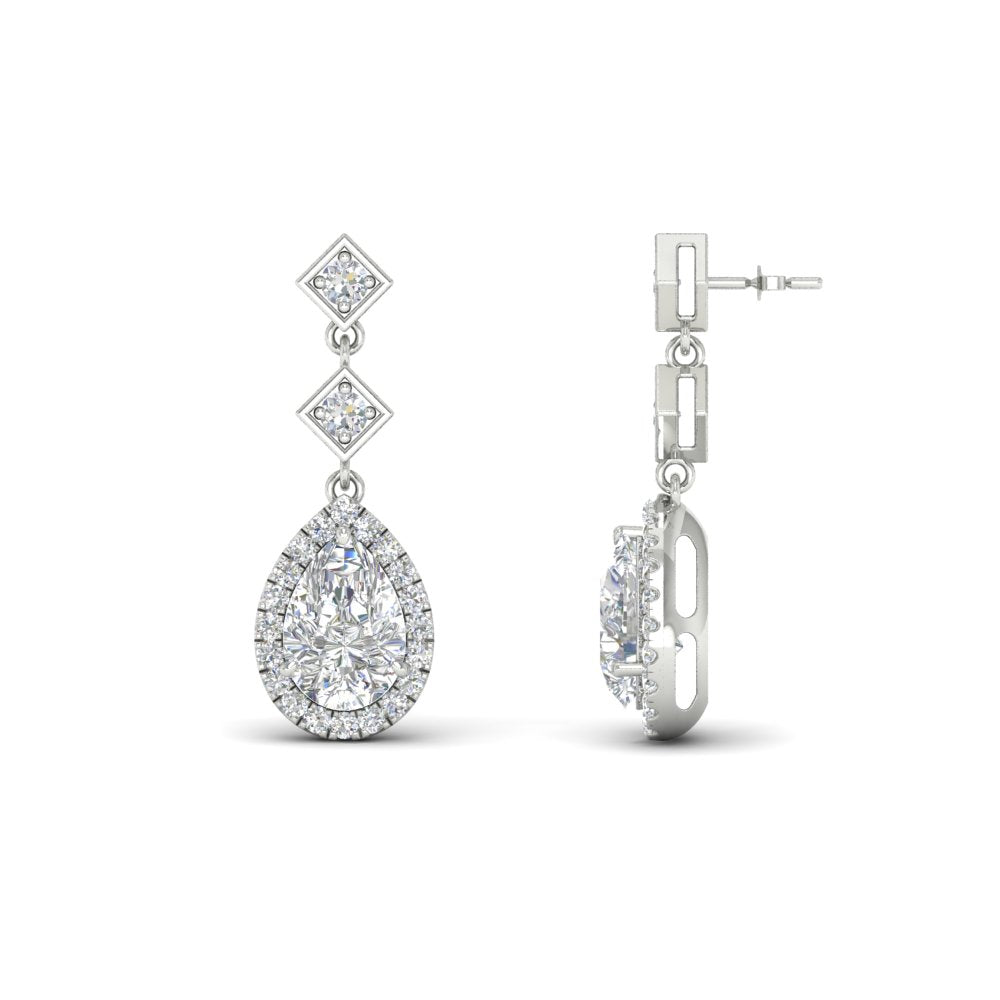 Double Drop Pear Halo Earring